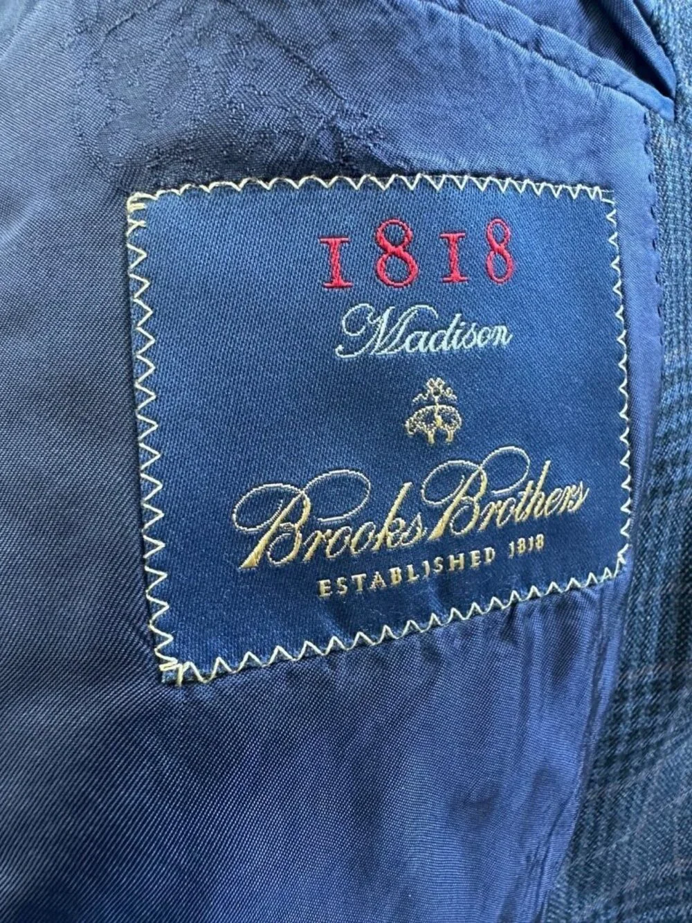 Brooks Brothers Madison Blazer Mens 46R Sport Coat REDA Plaid Check Gray Blue